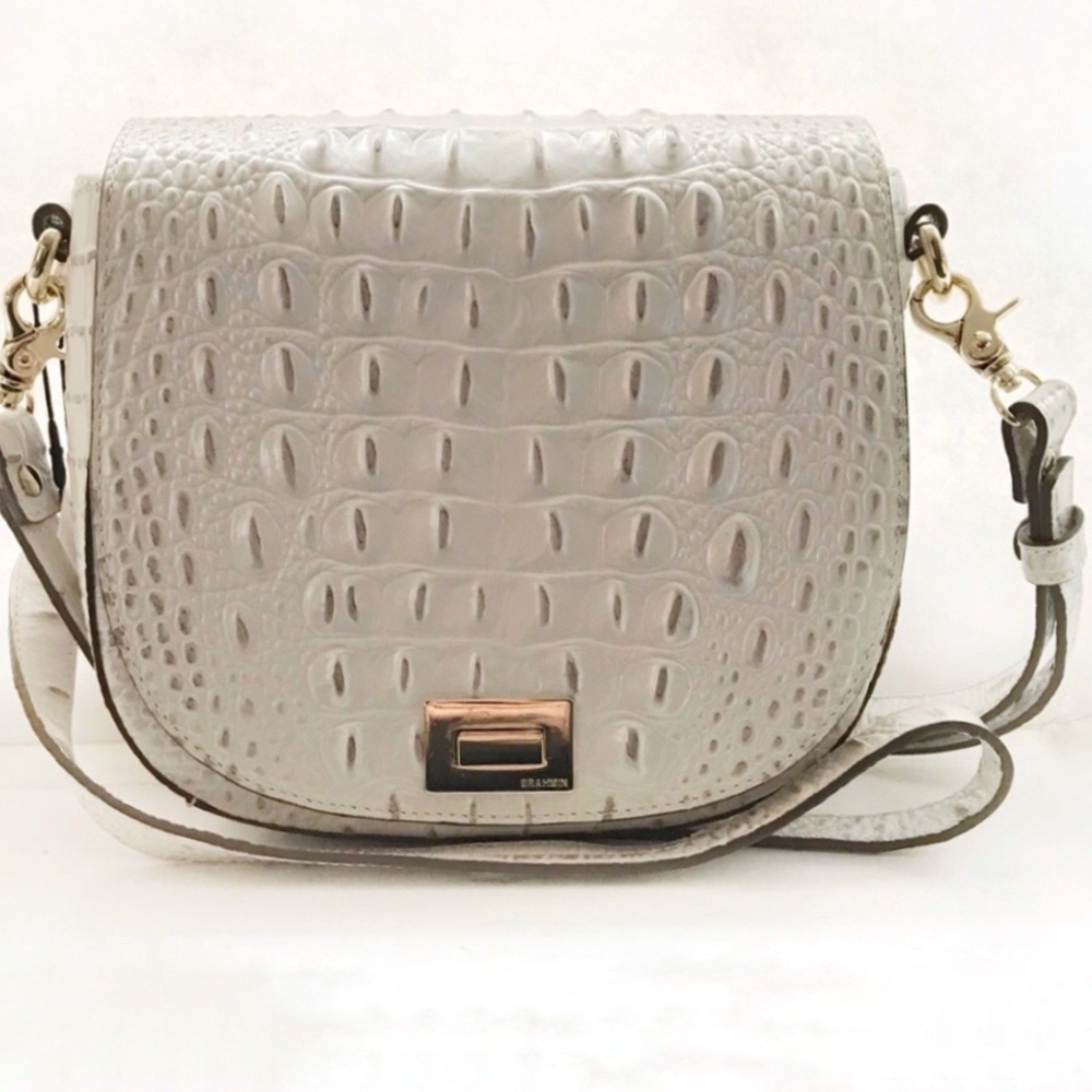 Brahmin Cream Croc-Embossed Crossbody Bag